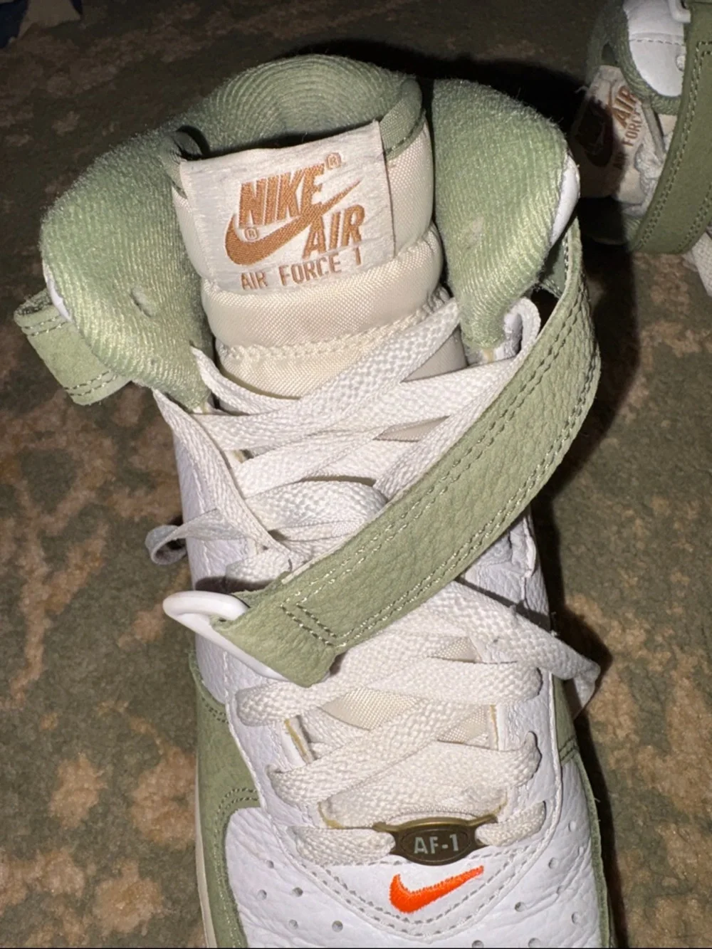 Nike Mens Air Force 1 High-Top Sneakers white & green mid QS jewel oil sz 7